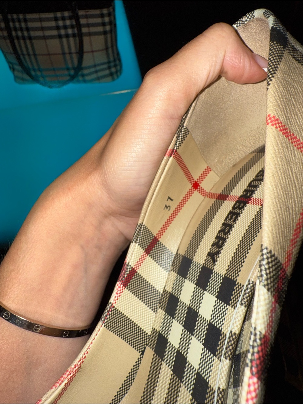 Burberry Check Pointed-Toe Plaid Pumps in Beige, Black, Tan - Picture 6 of 6